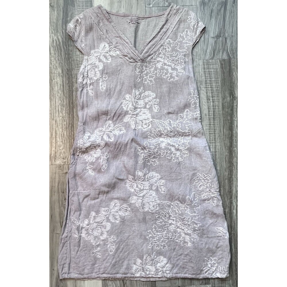 Lina Tomei Dress Womens Medium Mauve Embroidered Linen Knit Sides Made in Italy